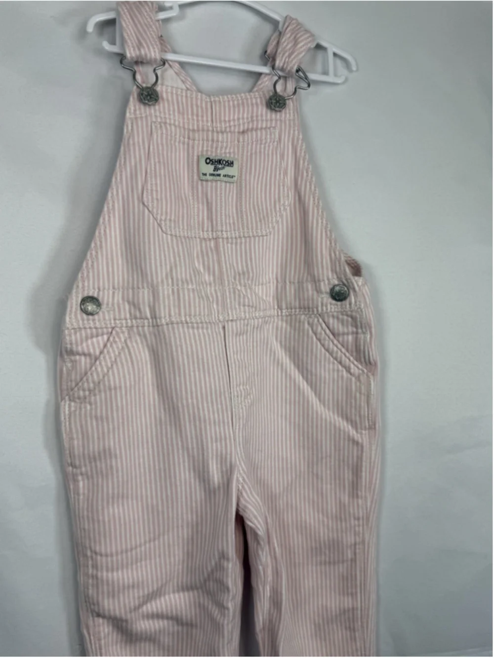Oshkosh B’Gosh Pink Overalls 4T Toddler Pink & White Stripe EUC